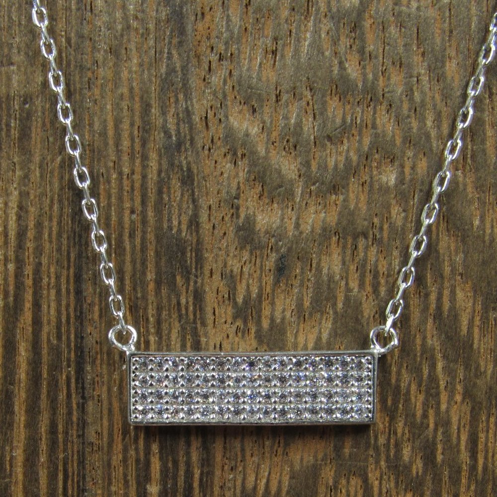 18" Sterling Silver Small Cubic Zirconia Bar Gem Necklace Vintage
